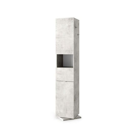 Colonna da bagno girevole con specchio, 2 porte e 1 cassetto, collezione BURA. Colore grigio effetto cemento.