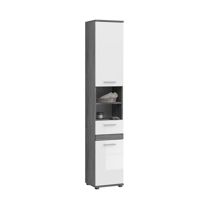 Colonna da bagno WILLIAM 2 porte e 1 cassetto – Bianco e grigio scuro