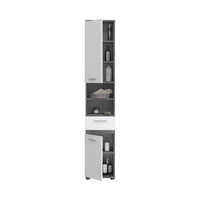 Colonna da bagno WILLIAM 2 porte e 1 cassetto – Bianco e grigio scuro