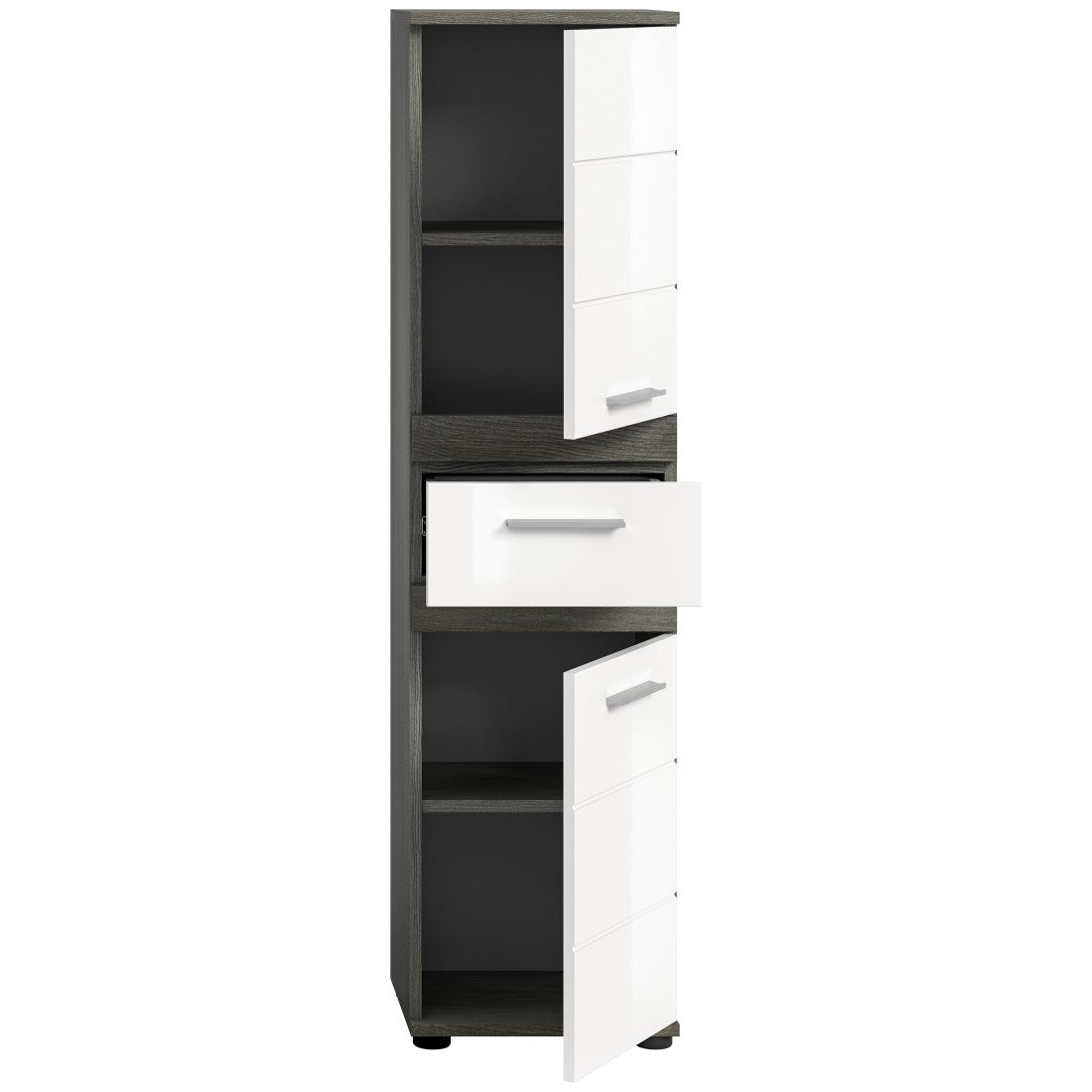 Colonna da bagno WILLIAM – 2 porte e 1 cassetto – Bianco e grigio scuro