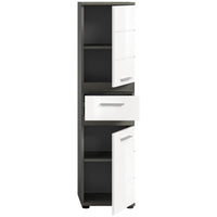 Colonna da bagno WILLIAM – 2 porte e 1 cassetto – Bianco e grigio scuro