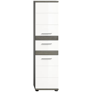 Colonna da bagno WILLIAM – 2 porte e 1 cassetto – Bianco e grigio scuro