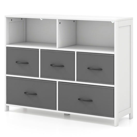 Com¨° con 2 grandi ceste in tessuto e 3 ceste medie, Organizzatore per la casa con cassetti in tessuto pieghevole Bianco-Credenze buffet