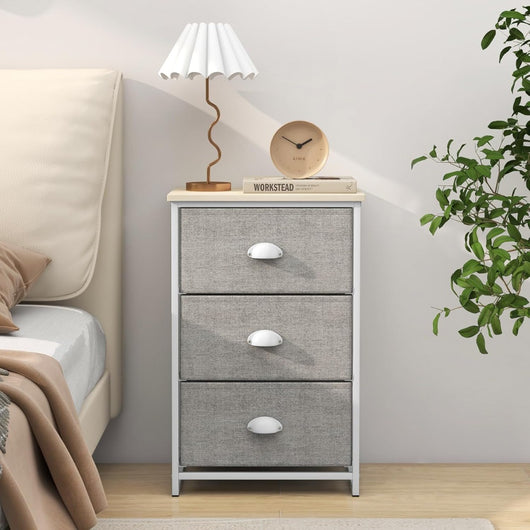 Com¨° con 3 cassetti pieghevoli telaio in metallo, Unit¨¤ di organizzazione per camera da letto ingresso Bianco-Comodini