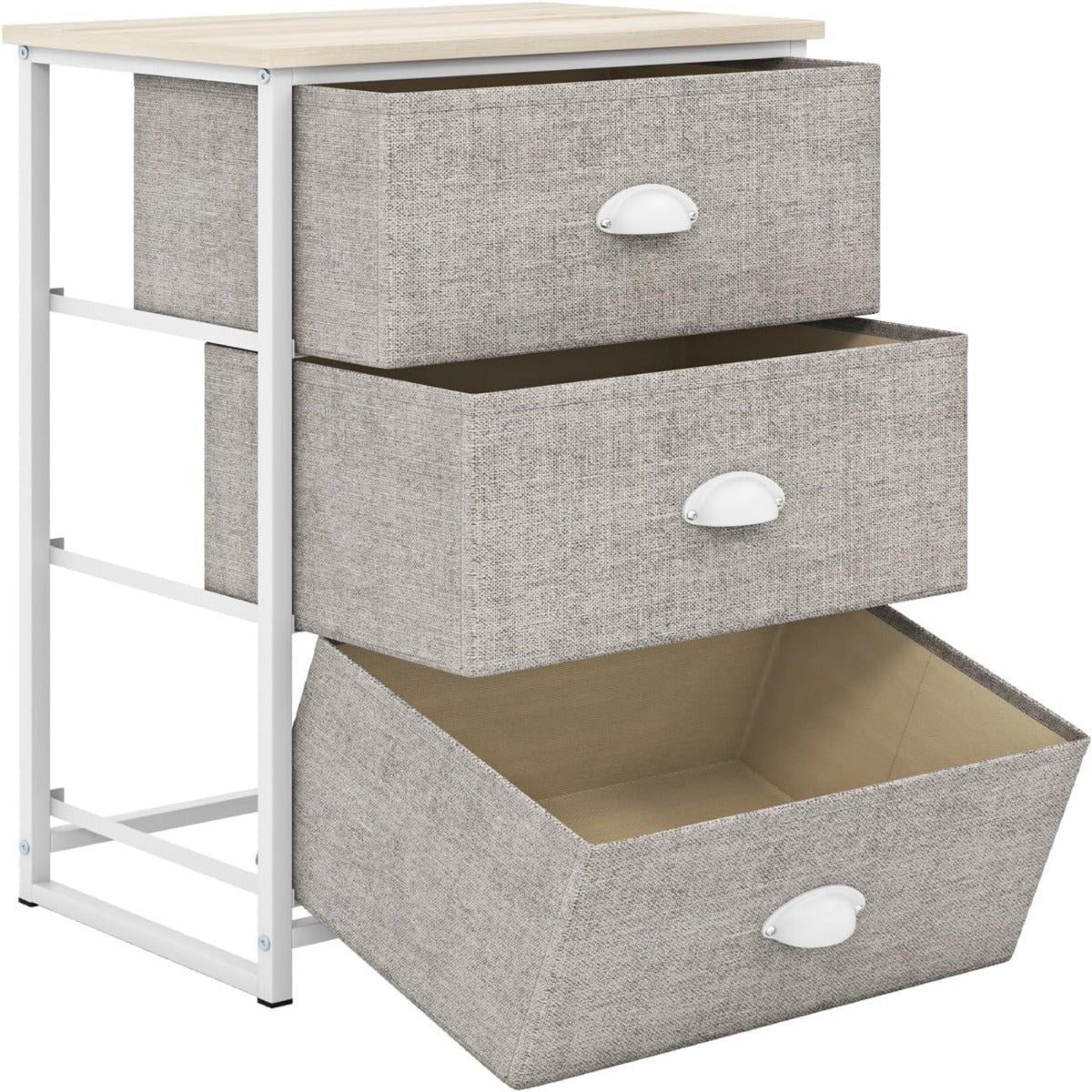 Com¨° con 3 cassetti pieghevoli telaio in metallo, Unit¨¤ di organizzazione per camera da letto ingresso Bianco-Comodini