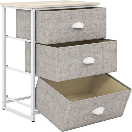 Com¨° con 3 cassetti pieghevoli telaio in metallo, Unit¨¤ di organizzazione per camera da letto ingresso Bianco-Comodini