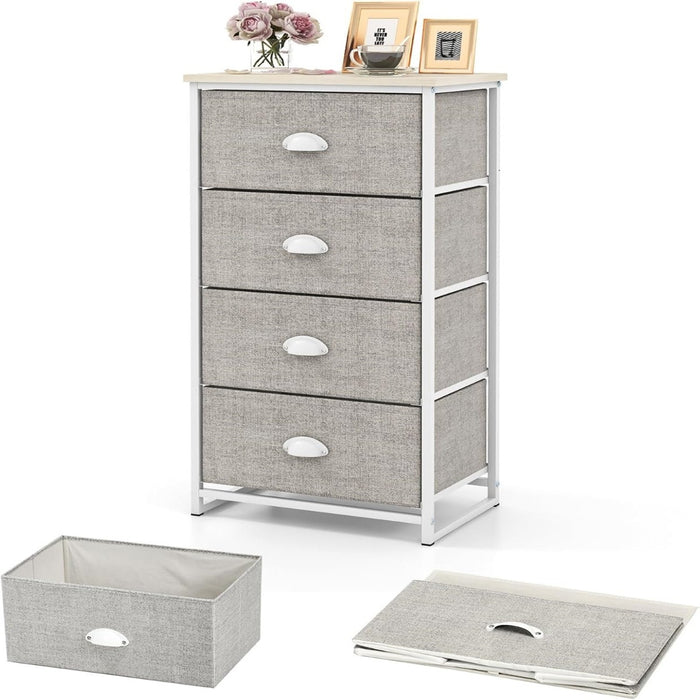 Com¨° con 4 cassetti pieghevoli telaio in metallo, Unit¨¤ di organizzazione per camera da letto ingresso Bianco-Comodini