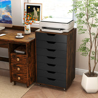 Mobile con 7 cassetti organizzatore di documenti mobile con 4 ruote girevoli universali, Mobile com¨° verticale in legno Noce-Cassettiere