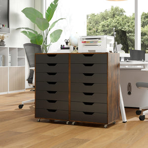 Mobile con 7 cassetti organizzatore di documenti mobile con 4 ruote girevoli universali, Mobile com¨° verticale in legno Noce-Cassettiere