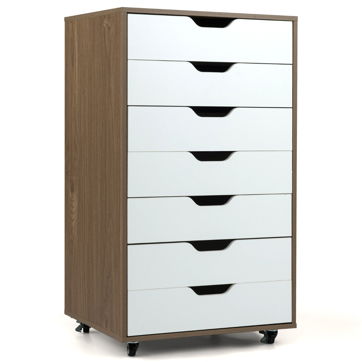 Mobile con 7 cassetti organizzatore di documenti mobile con 4 ruote girevoli universali, Mobile com¨° verticale in legno Bianco-Cassettiere