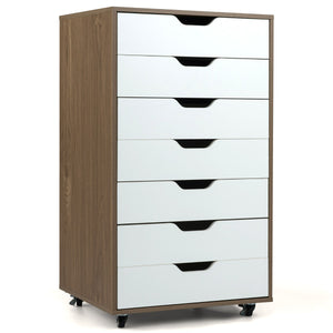 Mobile con 7 cassetti organizzatore di documenti mobile con 4 ruote girevoli universali, Mobile com¨° verticale in legno Bianco-Cassettiere