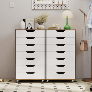 Mobile con 7 cassetti organizzatore di documenti mobile con 4 ruote girevoli universali, Mobile com¨° verticale in legno Bianco-Cassettiere