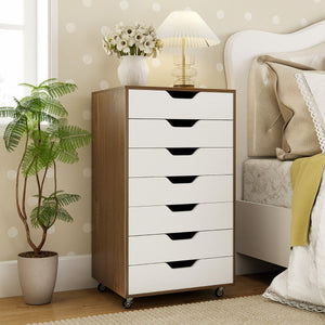 Mobile con 7 cassetti organizzatore di documenti mobile con 4 ruote girevoli universali, Mobile com¨° verticale in legno Bianco-Cassettiere