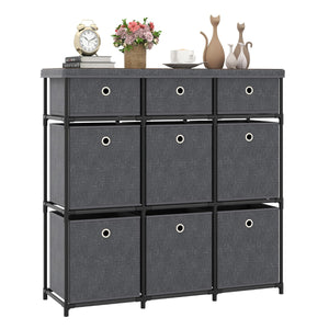 Com¨° con 9 cassetti e cassetti in tessuto pieghevoli, Com¨° in tessuto con spazio di stoccaggio e struttura metallica Grigio-Cassettiere