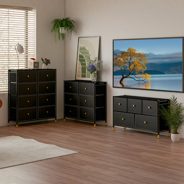 Com¨° per camera da letto con struttura metallica e cassettone, Unit¨¤ organizzatore da terra con cesti Nero 89x30x76,5cm-Cassettiere