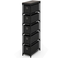 Com¨° stretto con struttura in metallo e 5 cassetti, Com¨° salvaspazio con piano in legno e maniglie Nero-Cassettiere