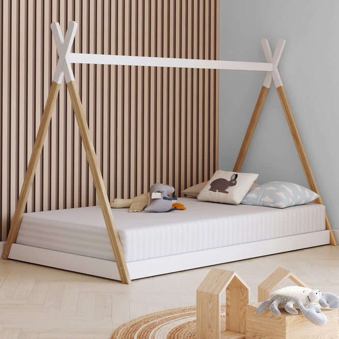 IDMarket - COME 90 x 190 CM letto teepee per bambini con base in legno e bianco