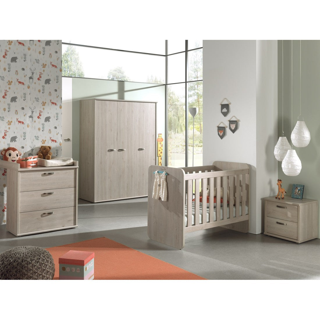 Comò per bambini robusto con fasciatoio integrato colore rovere chiaro, collezione DANY.