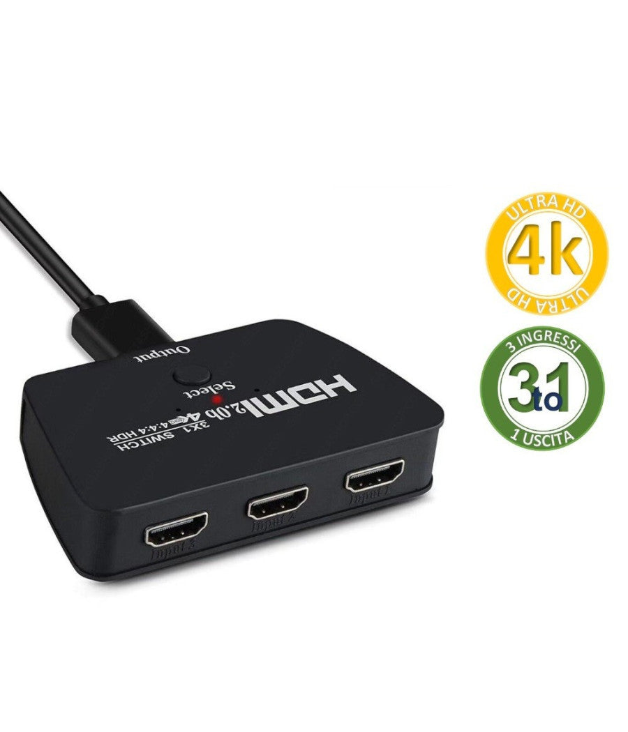 Commutatore Switch Hdmi 3 Ingressi 1 Uscita Ultrahd 4k Pulsante Selezione Q-a137         