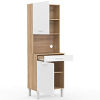 IDMarket - Comò da cucina CINA 60 CM 2 ante + cassetto, finitura faggio e bianco