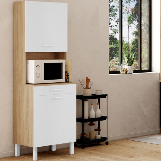 IDMarket - Comò da cucina CINA 60 CM 2 ante + cassetto, finitura faggio e bianco