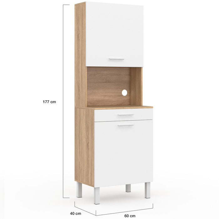 IDMarket - Comò da cucina CINA 60 CM 2 ante + cassetto, finitura faggio e bianco
