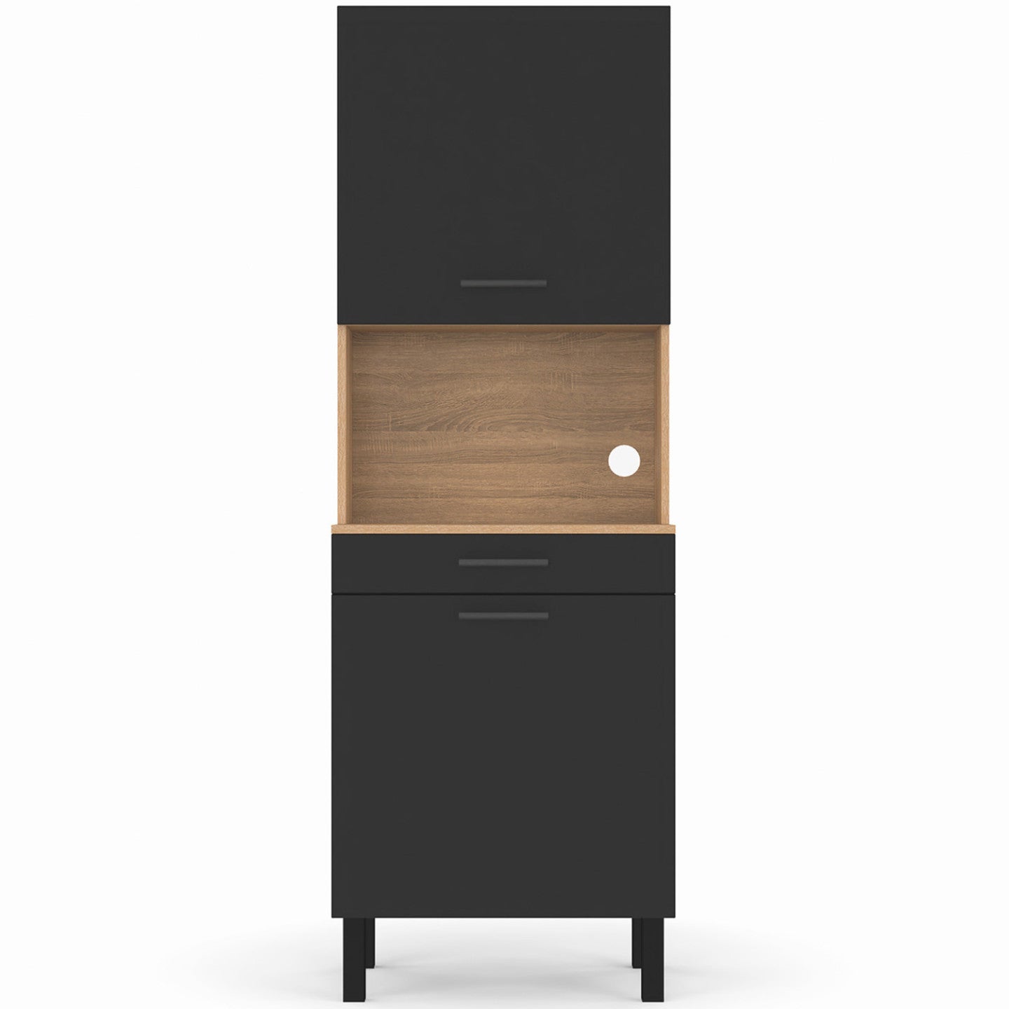 IDMarket - Comò da cucina CINA 60 CM 2 ante + cassetto, finitura faggio e nero