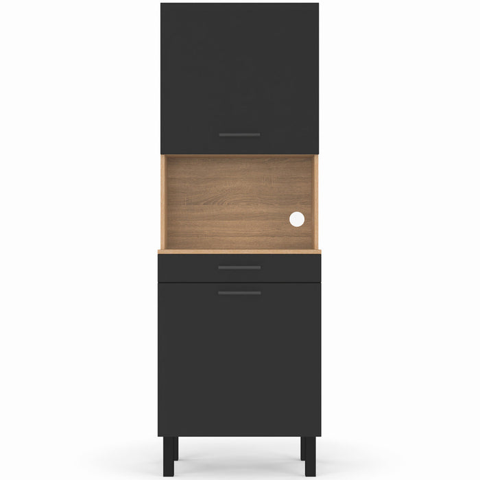 IDMarket - Comò da cucina CINA 60 CM 2 ante + cassetto, finitura faggio e nero