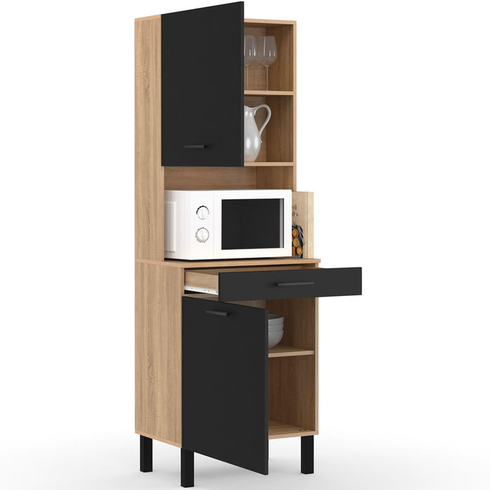 IDMarket - Comò da cucina CINA 60 CM 2 ante + cassetto, finitura faggio e nero