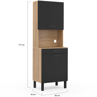 IDMarket - Comò da cucina CINA 60 CM 2 ante + cassetto, finitura faggio e nero