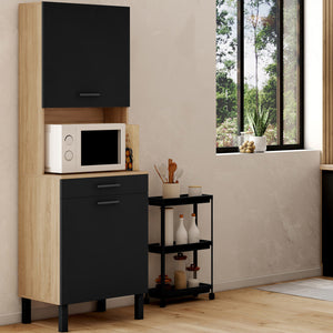 IDMarket - Comò da cucina CINA 60 CM 2 ante + cassetto, finitura faggio e nero