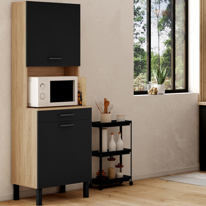 IDMarket - Comò da cucina CINA 60 CM 2 ante + cassetto, finitura faggio e nero