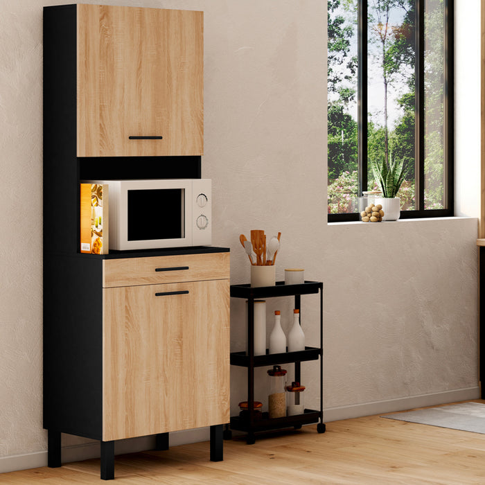 IDMarket - Comò da cucina CINA 60 CM 2 ante + cassetto look nero e faggio