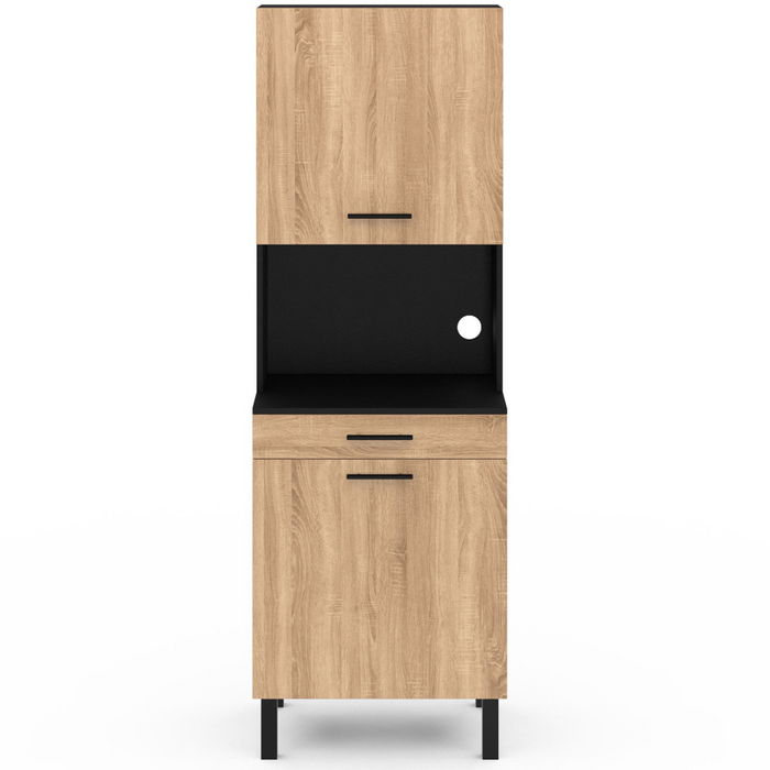 IDMarket - Comò da cucina CINA 60 CM 2 ante + cassetto look nero e faggio