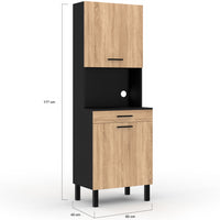 IDMarket - Comò da cucina CINA 60 CM 2 ante + cassetto look nero e faggio