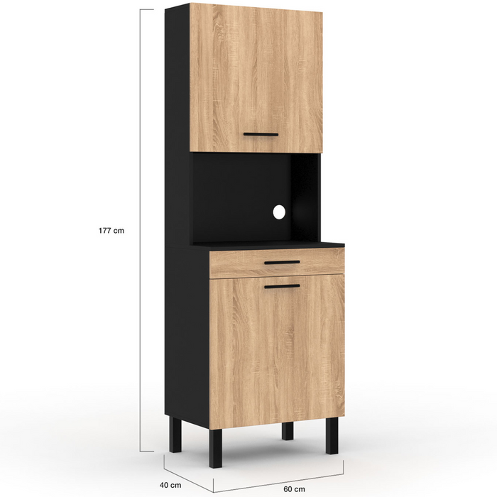 IDMarket - Comò da cucina CINA 60 CM 2 ante + cassetto look nero e faggio