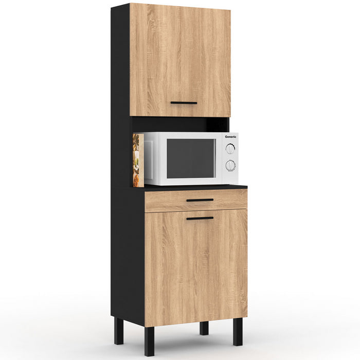 IDMarket - Comò da cucina CINA 60 CM 2 ante + cassetto look nero e faggio