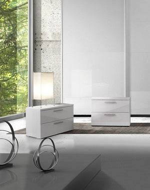 Coppia di comodini bianco lucido, maniglie serie line ZLCSMT-CDL               