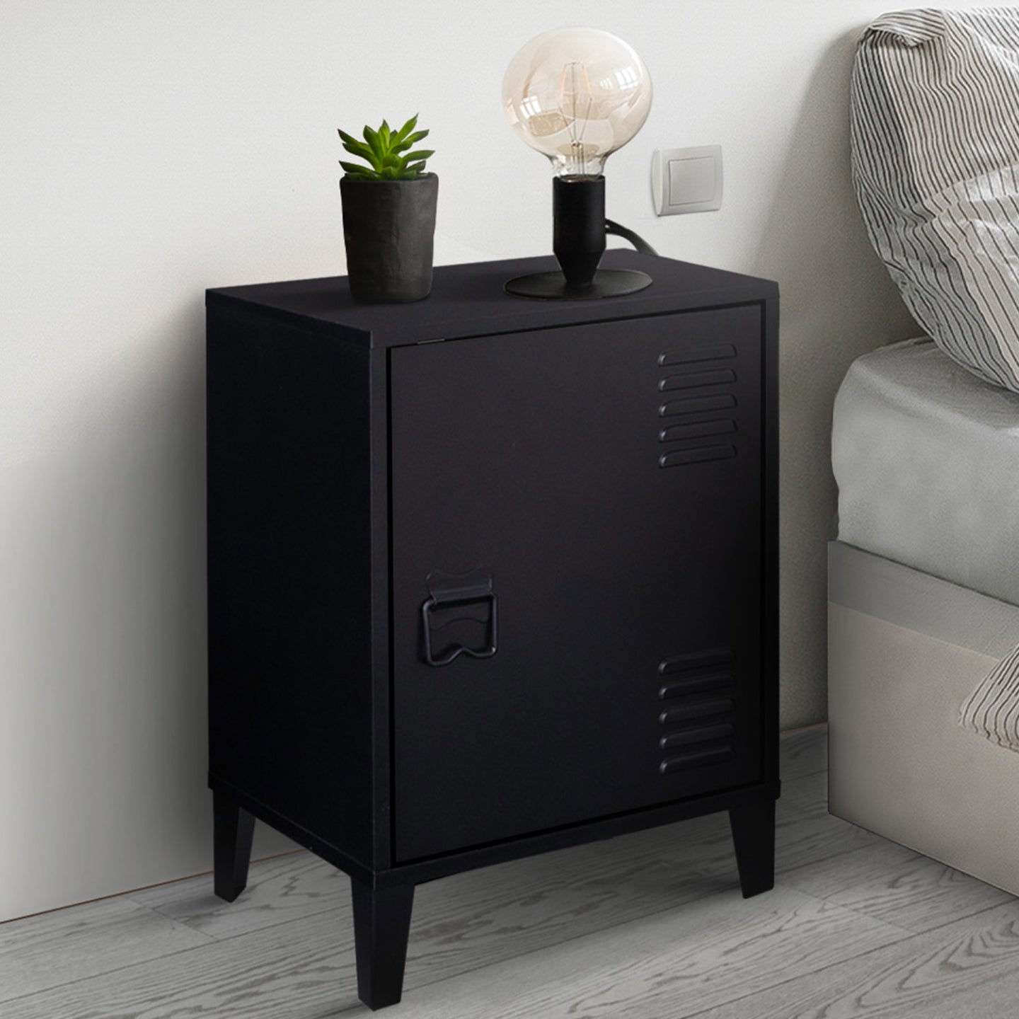 IDMarket - Comodini con 1 anta in metallo nero, design industriale ESTER