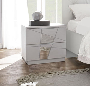 Comodini serigrafati con inserti specchio 2 cassetti, Bianchi ZLCVTTCOM                  