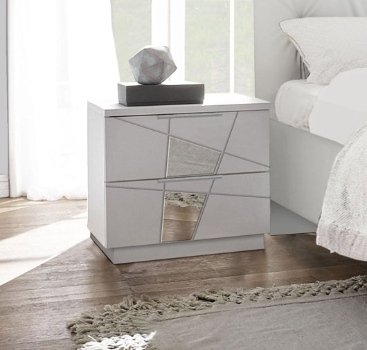 Comodini serigrafati con inserti specchio 2 cassetti, Bianchi ZLCVTTCOM                  