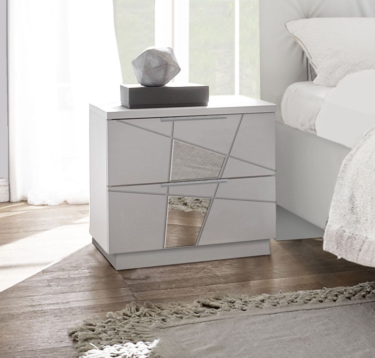 Comodini serigrafati con inserti specchio 2 cassetti, Bianchi ZLCVTTCOM                  