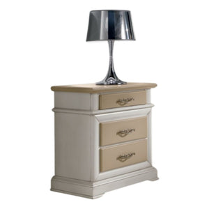 Comodino 3 cassetti  laccato bianco-avorio- bicolore misure l.57 p.38 h.66 (3001) - Mobili 2G