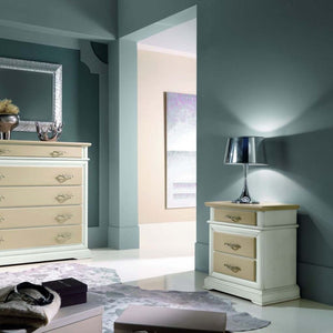 Comodino 3 cassetti  laccato bianco-avorio- bicolore misure l.57 p.38 h.66 (3001) - Mobili 2G