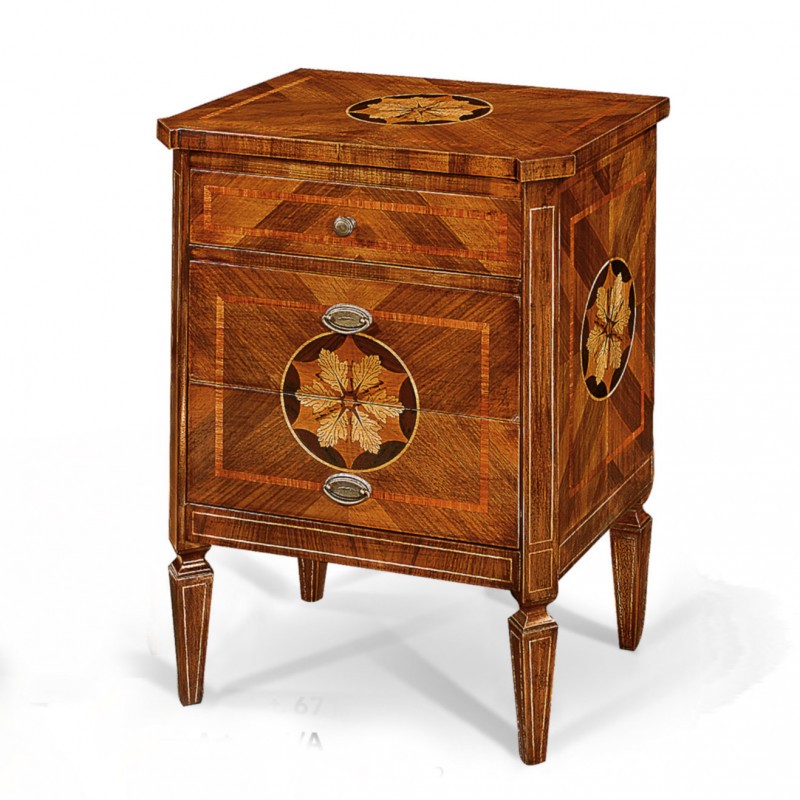 Comodino in legno 3 cassetti con intarsio l.57 p.39 h.77