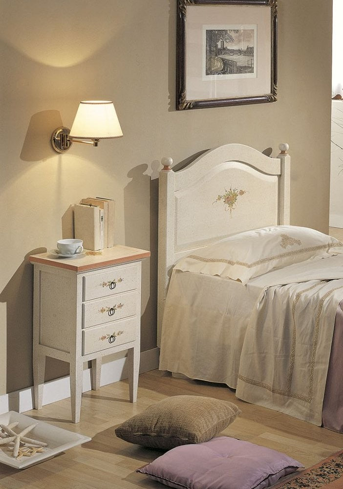 Comodino 3 cassetti bianco filo rosa in legno