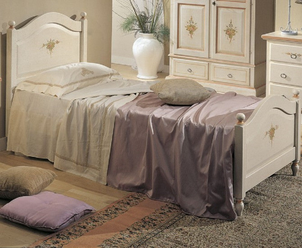 Comodino 3 cassetti bianco filo rosa in legno