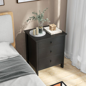 Comodino con 3 cassetti per camera da letto, Cassettiera compatta in legno con spazio di archiviazione per divano Nero-Comodini