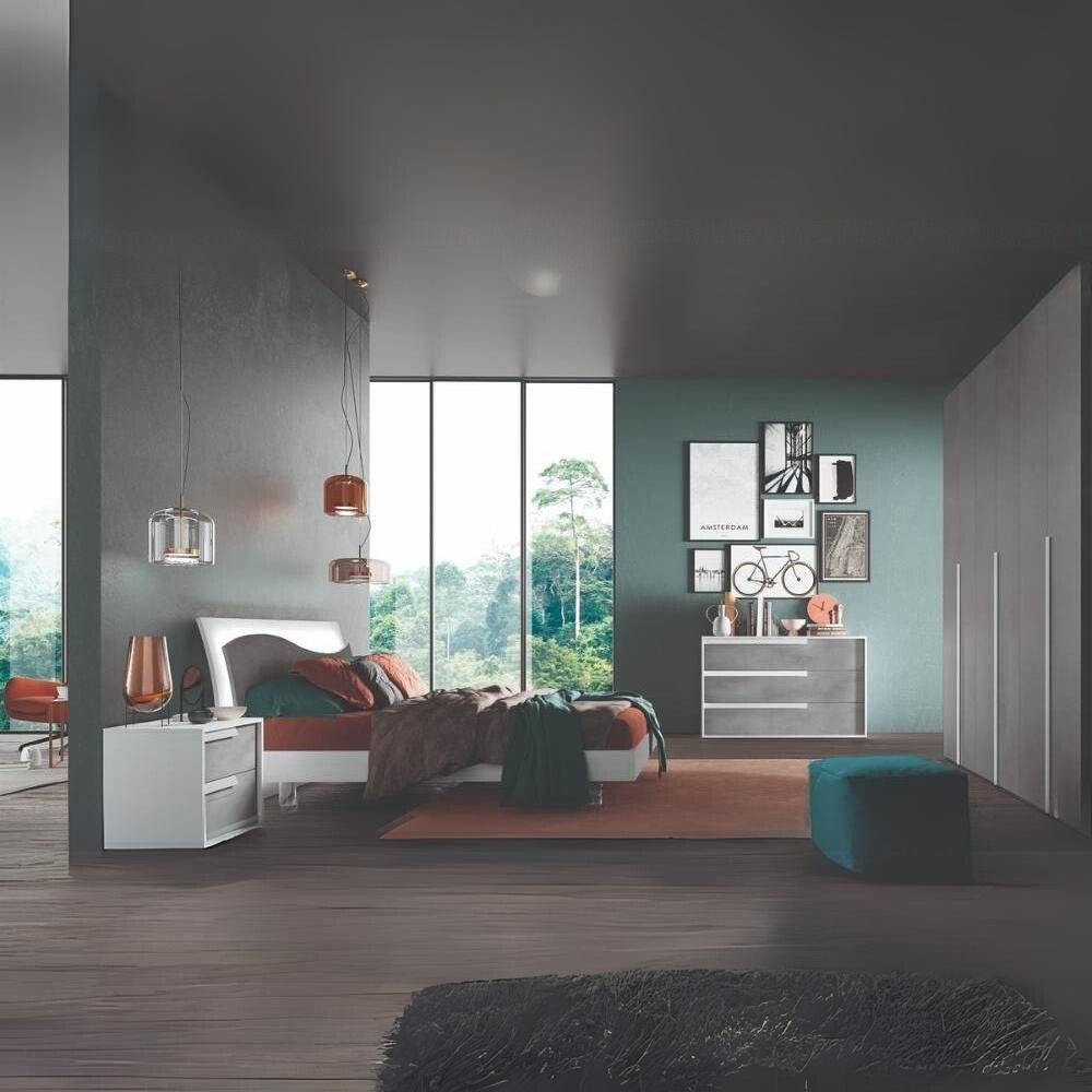 Comodino 2 cassetti bianco frassinato e cemento Jolanda