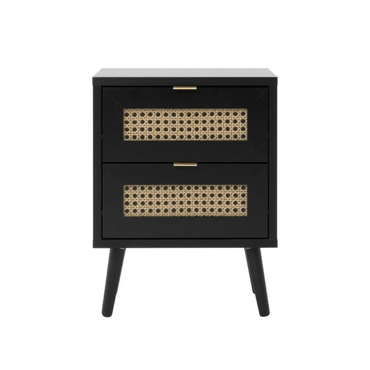 Comodino 2 cassetti con frontali effetto vimini Vienna61A colore nero